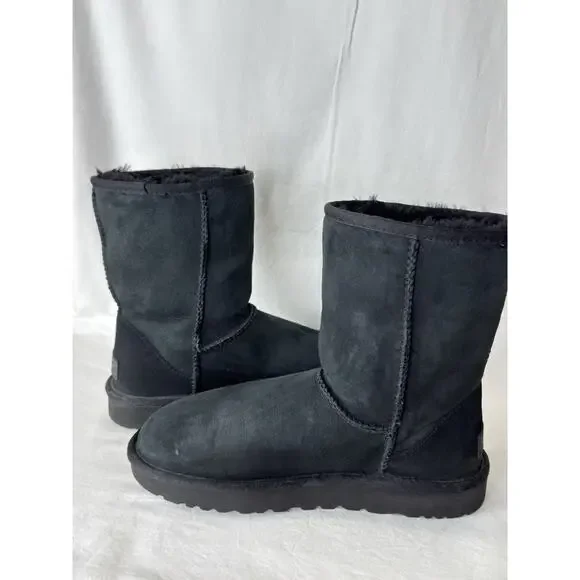 UGG Classic Short II Women's Boots Suede Sheepskin Slip-On Black Size US8 EU39 - Picture 5 of 10